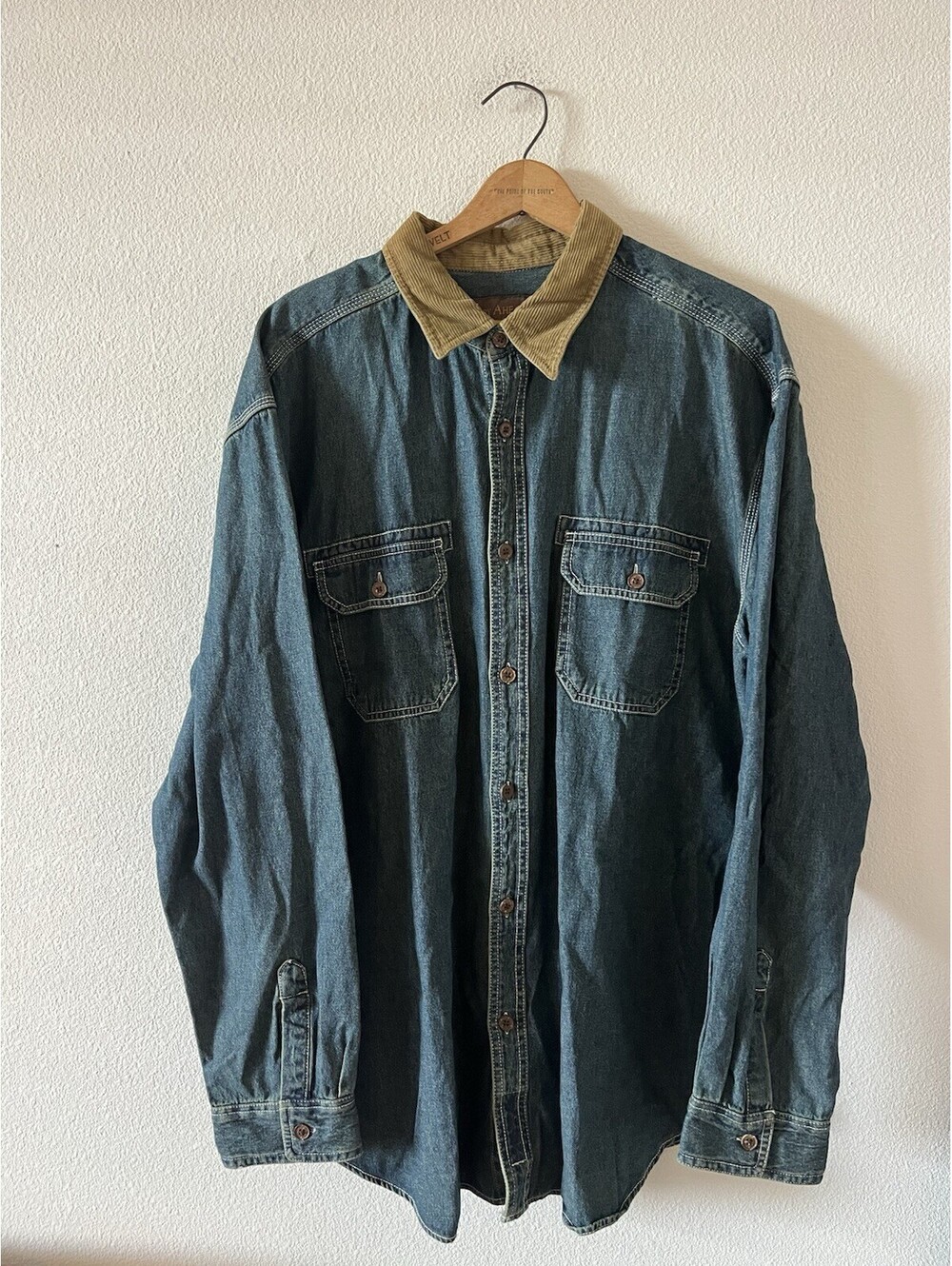 Territory Ahead Denim Shirt Corduroy Collar Mens XL